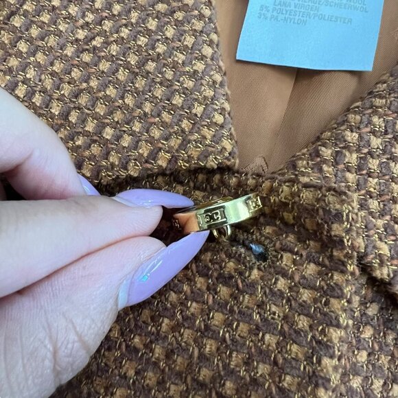 Vintage Escada Margaretha Ley Wool Blend Tweed Blazer Orange Size 14 Gold Button - Picture 7 of 15